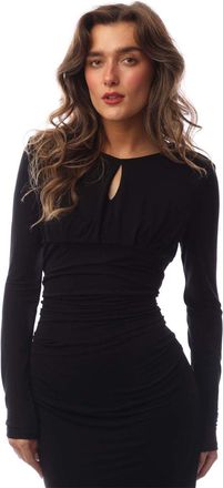 HUGO BOSS Womens Edeni Keyhole Neck Long Sleeve Knee Length Dress in Black - Size 16 UK