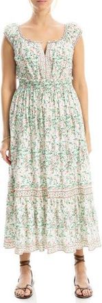 Max Studio Cap Sleeve Tiered Midi Dress in Cream/Poppy Cherry Blossoms at Nordstrom Rack, Size X-Large
