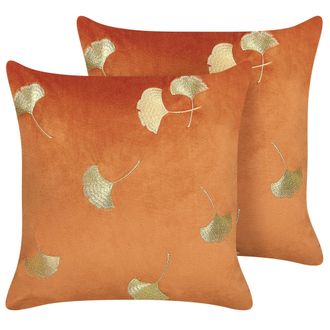 Beliani Beliani - Conjunto De 2 Cojines De Terciopelo Naranja Dorado 45 X 45 Cm Hoja Glamour Tulip