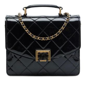 Chanel Pre-owned Quilted Patent Satchel - Dames - Pre-owned - Zwart - Maat: ONE Size Leer
