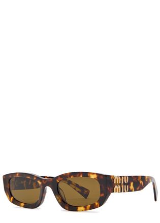 Miu Miu Narrow Rectangle-frame Sunglasses - Brown Havana - One Size