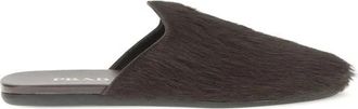 Prada Leren Muiltjes met Lang Haar Detail - Dames - Slip ons - Bruin - 39 EU - Leer - Schoenen