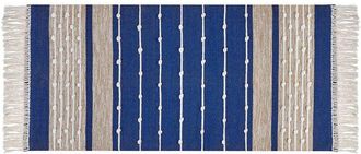 Beliani Beliani - Alfombra De Algod&oacute;n Azul Marino Beige 80 X 150 Cm Hecho A Mano Moderno Kondhali
