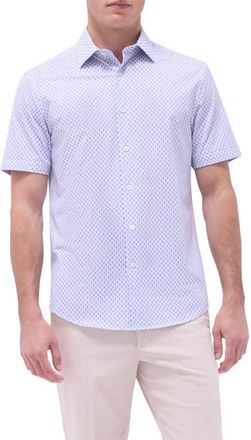 Bugatchi Miles OoohCotton Geo Print Short Sleeve Button-Up Shirt in Lilac at Nordstrom, Size Xxx-Large