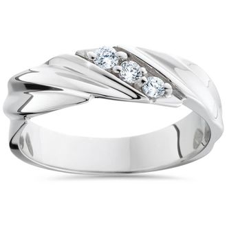 Pompeii3 Three Stone Diamond 14K White Gold Wedding Ring Size Selectable