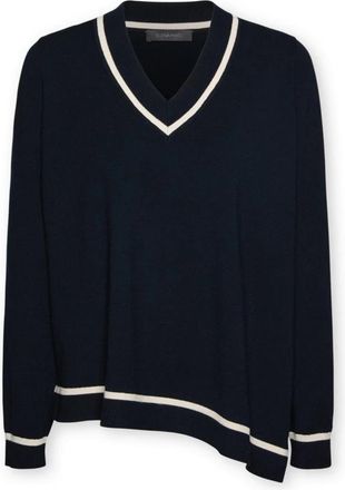 Elena Miro Asymmetrische Viscosemix Top - Dames - V-hals truien - Blauw - S - Polyester - Truien & Vesten