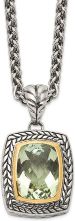 Diamond2Deal Sterling Silver with 14K Accent Cushion Cut Green Quartz Pendant Necklace