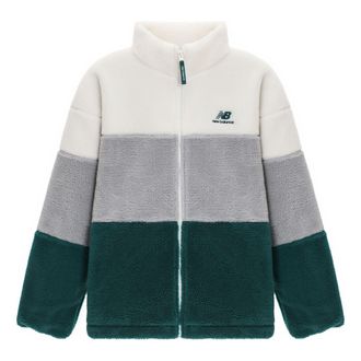 New Balance Plus Colorblock Patch Detail Zip Up Teddy Jacket Asia Sizing White Grey Green 6DC44823-HT
