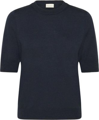 Part Two Korte Mouw Donkerblauwe Gebreide Trui - Dames - Ronde hals truien - Blauw - XS - Wol - Truien & Vesten