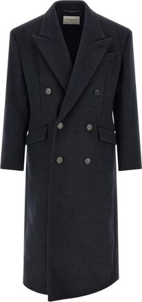 Saint Laurent Lange Jas - Heren - Mantel - Blauw - L - Wol - Jassen