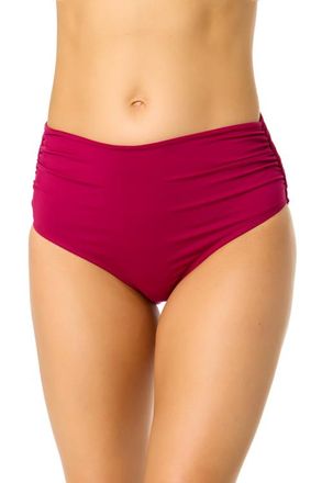 Anne Cole Womens Live In Color Solid Convertible High Waist Shirred Swim Bottom in Wine at Nordstrom, Size X-Large