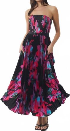 Hutch Womens Floral Pleated Strapless Maxi Dress In Black/pink