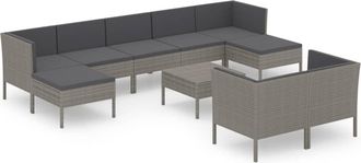 vidaXL Set De Muebles De Jard&iacute;n 10 Pzas Y Cojines Rat&aacute;n Sint&eacute;tico Gris Vidaxl