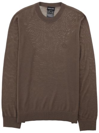 Giorgio Armani Long-Sleeve Virgin Wool Sweater With Crew Neckline And Embroidered Logo