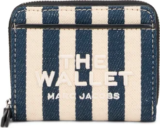 Marc Jacobs Womens Compact Wallet The Stripe Blue Sea Multi Cotton & Purses