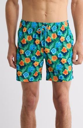 Mr. Swim Hibiscus Leaf Print Swim Trunks in Navy Aqua at Nordstrom Rack, Size X-Large