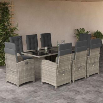 vidaXL Set Comedor De Jard&iacute;n 9 Pzas Cojines Rat&aacute;n Sint&eacute;tico Gris Claro Vidaxl