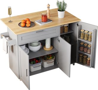 STILVORA Carrito De Cocina Con 2 Puertas, 1 Caj&oacute;n, Estantes Ajustables, Encimera Abatible Y Toallero, 132.5x44x90 Cm