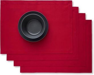 Solino Home Cotton Linen Plain Placemats Set of 4, 14 x 19 - Dru in Scarlet Red at Nordstrom
