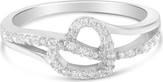 House of Brilliance Silver 1/8 Ctw Diamond Open Heart Leaf Curvy Bypass Ring at Nordstrom, Size 6