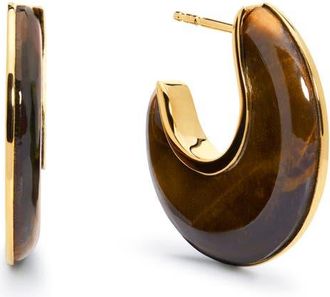 Monica Vinader x Kate Young Semiprecious Stone Hoop Earrings in 18Ct Gold Vermeil /Tigers Eye at Nordstrom