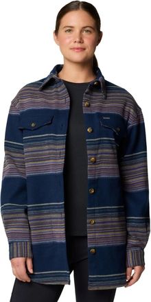 Columbia Calico Basin Shirt Jacket Women Blue Striped Button Front JAX762