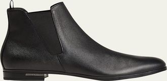 Prada Saffiano Leather Chelsea Boots