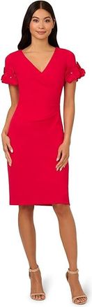 Adrianna Papell Knit Crepe Short Dress Womens Dress Red Rose : 12, Elastane/Polyester