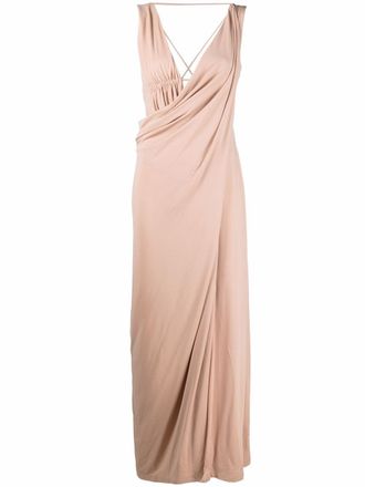 Alberta Ferretti draped crossover-detail dress - women - Viscose/Spandex/Elastane - 42 - Neutrals