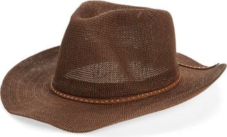 Vince Camuto Studded Band Straw Cowboy Hat in Brown at Nordstrom Rack