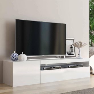 Dmora Dmora - Soporte Para Tv Para Sala De Estar, Made In Italy, Soporte Para Tv De 2 Puertas, Soporte Para Tv Para Sala De Estar, 150x40h37 Cm, Color Blanc