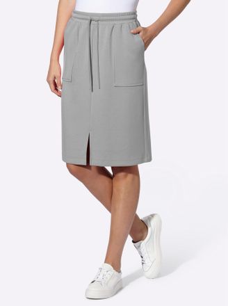 Heine Sweatrock HEINE, Damen, Gr. 34, steingrau, 55% Viskose, 40% Polyester, 5% Elasthan, unifarben, knielang, R&ouml;cke Sweatrock