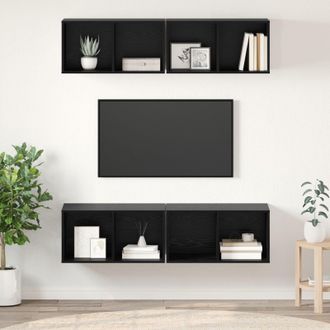 Berkfield Home Wall TV Cabinet 4 pcs Black oak 37 x 37 x 72 cm Engineered wood