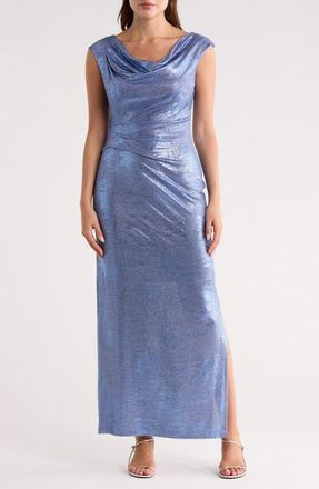 Connected Metallic Cowl Neck Sleeveless Gown in Periwinkle at Nordstrom Rack, Size 16