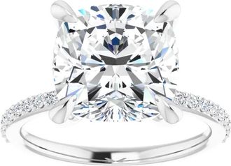 Pompeii3 3 1/2 Cushion Moissanite and Diamond Engagement Ring 14k White Gold
