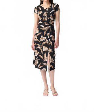 Joseph Ribkoff Faux Wrap Midi A-Line Dress In Black/multi Floral Print