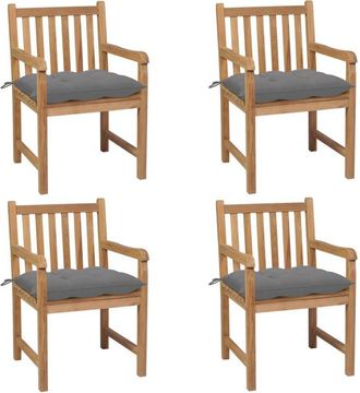 vidaXL Sillas De Jard&iacute;n 4 Uds Madera Maciza De Teca Con Cojines Grises Vidaxl