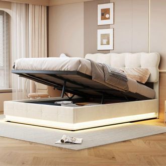 OEM Cama Lit 160x200 Cm - 240301hxf - Hidr&aacute;ulica - Led Integrada - Terciopelo Beige