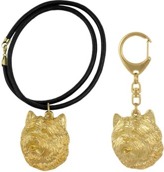 OEM Cairn Terrier - Llavero Y Collar Con Perro En Caja, Producto Ba&ntilde;ado En Oro De Alta Calidad, Marca Art-dog