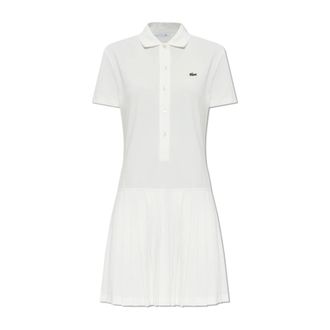 Lacoste Abito Polo in Piqu&eacute; Elasticizzato con Gonna a Pieghe - - Dresses - Donna - Bianco - M
