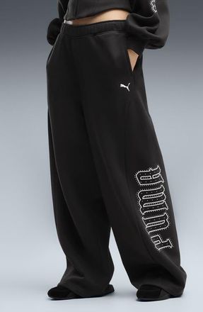 Puma Street Glam Slouchy Stud Pants in Puma Black at Nordstrom, Size X-Large