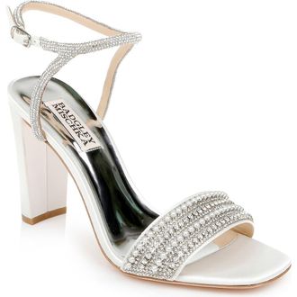Badgley Mischka Collection Kari Ankle Strap Sandal in Whitesatin at Nordstrom Rack, Size 6.5