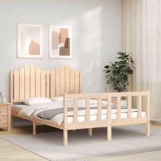 Berkfield Home Beautiful Bed Frame with Headboard Double Solid Wood in Light Brown