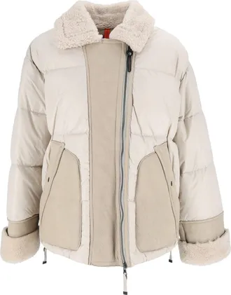 Parajumpers Asymmetrical Padded Down Jacket with Plush Shearling Accents
