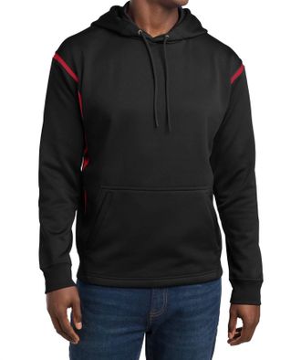 Sport-Tek Tech Fleece Colorblock Hooded Sweatshirt In Black/red
