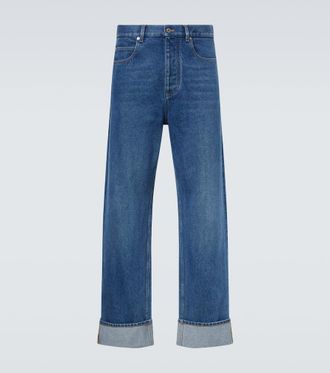 Bottega Veneta Leather-trimmed wide-leg jeans