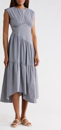 Frame Denim The Check Sleeveless Gathered Cotton Dress in Navy Multi at Nordstrom Rack, Size X-Large