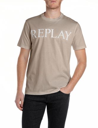 Replay T-Shirt REPLAY, Herren, Gr. XXL, weiss (turtledove), Jersey, Obermaterial: 100% Baumwolle, bedruckt, regular fit, Rundhals, Shirts T-Shirt, mit Logo-F