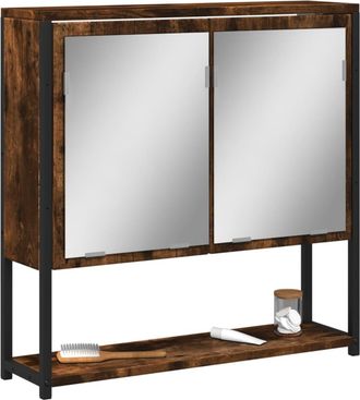 vidaXL Armario Con Espejo Ba&ntilde;o Madera Roble Ahumado 60x16x60 Cm Vidaxl