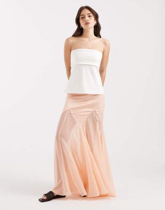 Asos Gonna a sirena in misto raso e chiffon color pesca-Arancione